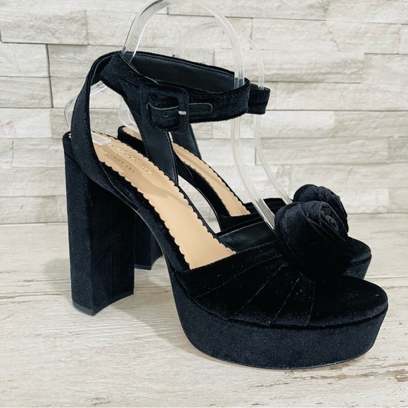 Antonio Melani × Nicola Bathie Emilia Black Velvet Rose Platform Sandals Sz 10 - Picture 2 of 14